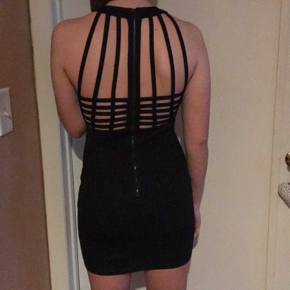 Black caged halter dress
